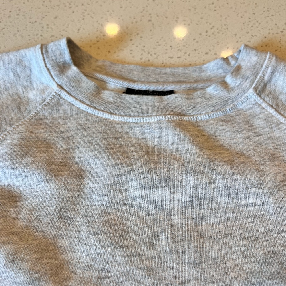 Topshop Fleece Scoop Neck Heather Gray Sweatshirt Size 8 - Picture 5 of 13